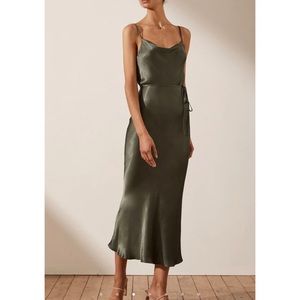 Shona Joy La Lune Bias Cowl Midi Dress - Olive - Size 6